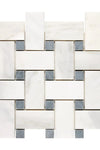 Oriental White / Asian Statuary Basketweave w/Blue-gray-LARGE Marble Mosaic Polished or Honed