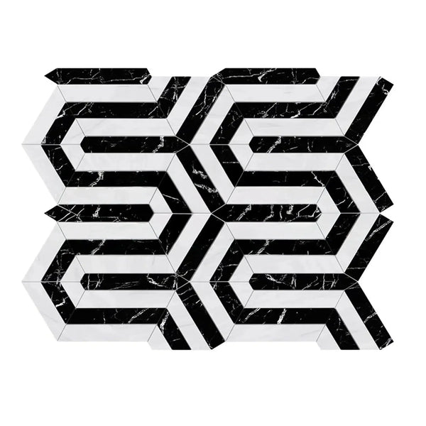 Black and white geometric tile pattern of Oriental White Asian Statuary design