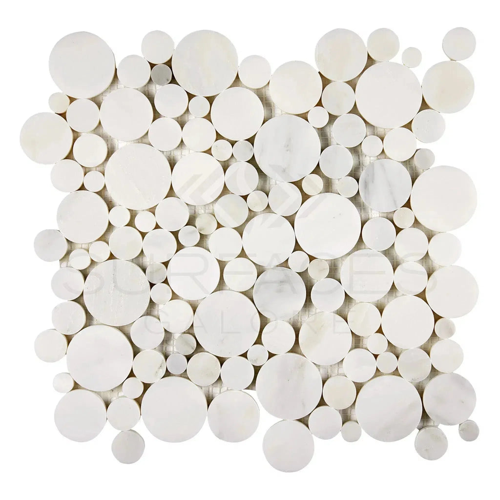 White marble circle mosaic from Oriental White Asian Statuary Bubbles collection