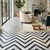 Black and white marble herringbone floor tiles in oriental white and asian statuary chevron mosaic polished finish