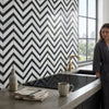 Black and white chevron patterned oriental white asian statuary marble mosaic backsplash tiles polished or honed