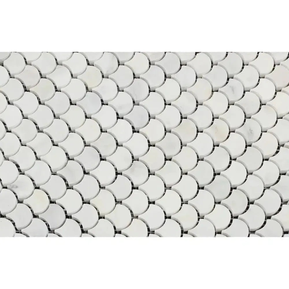 White scallop tile pattern from Oriental White Asian Statuary marble mosaic