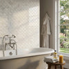 White scalloped marble tile backsplash in oriental white asian statuary fan raindrop polished marble mosaic design