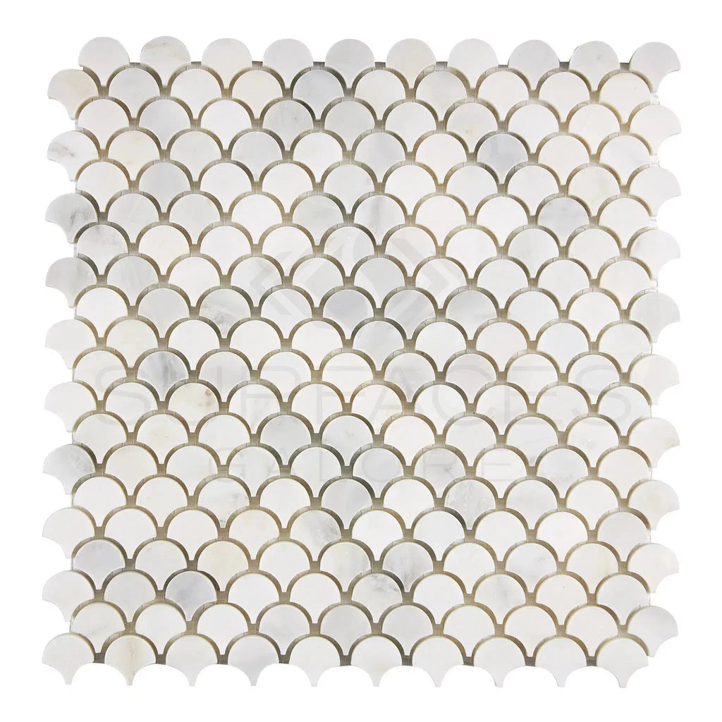 White marble scallop tile sheet from Oriental White Asian Statuary FAN Marble Mosaic