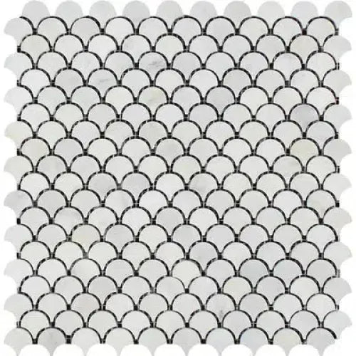 White scallop tile mosaic from Oriental White Asian Statuary FAN Marble Mosaic