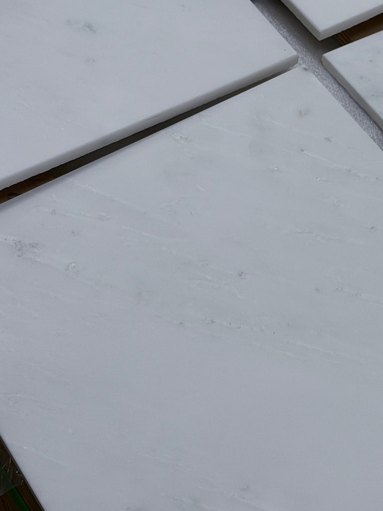 Oriental White Asian Statuary Marble 12x12 Polished Tiles with Gray Veining