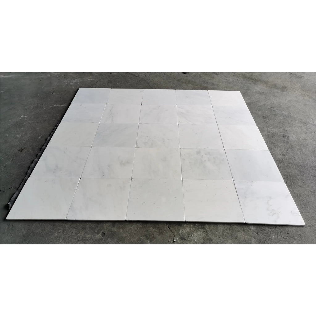 Arrangement of Oriental White Asian Statuary Marble 12X12 Tumbled square tiles