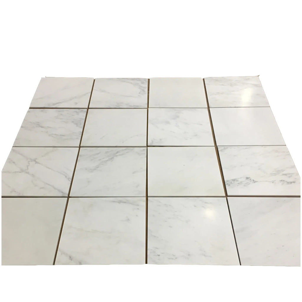 White marble-patterned floor tiles from Oriental White Asian Statuary Marble 12X12 Tumbled