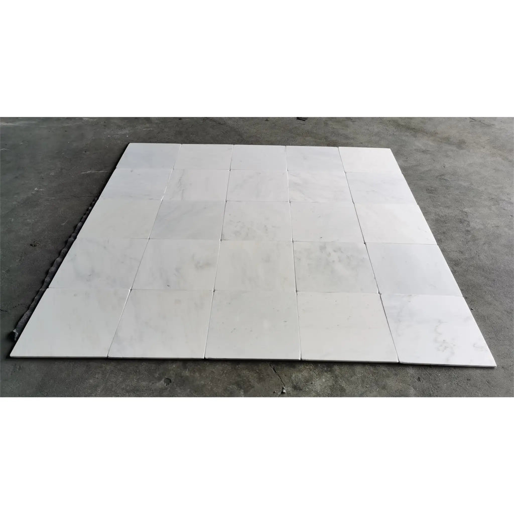 Arrangement of Oriental White Asian Statuary Marble 12X12 Tumbled square tiles