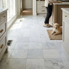 Oriental white asian statuary marble 12x12 tumbled floor tiles with white marble and subtle gray veining