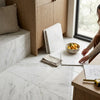 Oriental white asian statuary marble 18x18 polished floor tiles with white marble and subtle gray veining