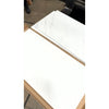 White marble-effect cabinet doors with subtle gray veining in oriental white asian statuary marble 18x36 polished or honed