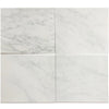 Four polished Oriental White Asian Statuary Marble tiles displayed elegantly