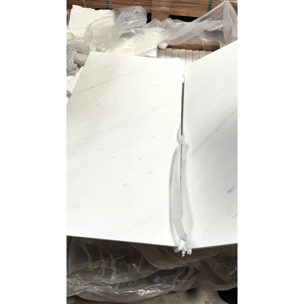 Oriental White Asian Statuary marble slab 18x36 polished with subtle gray veining on white marble surface
