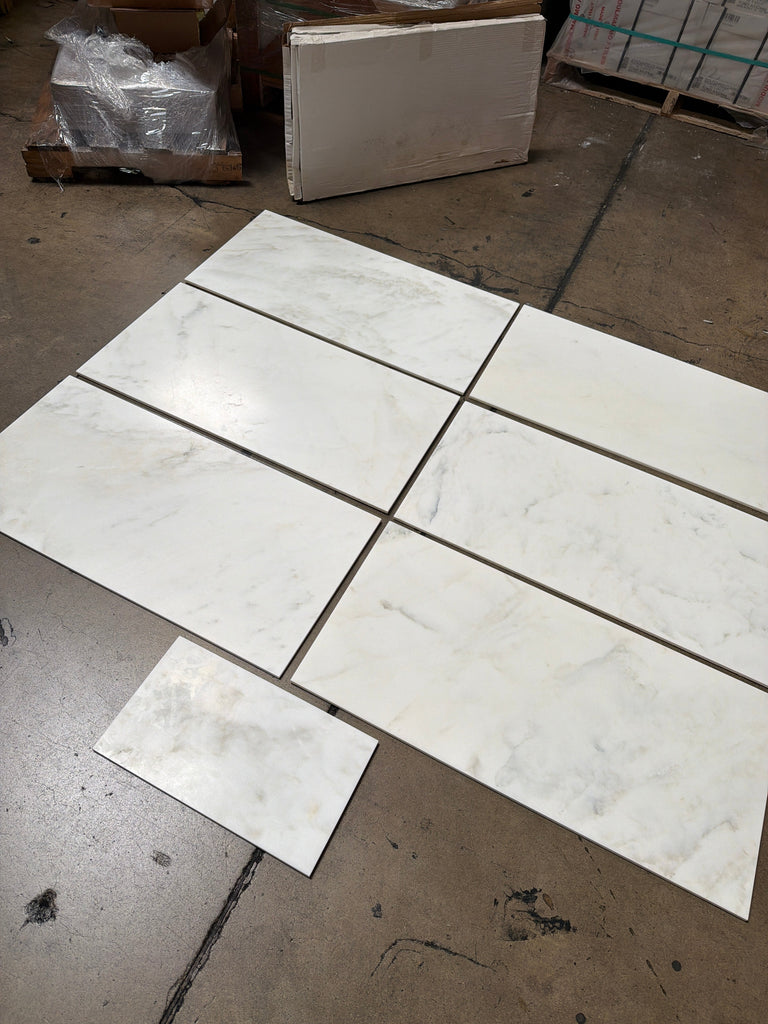 Oriental White Asian Statuary Marble 18x36 Polished Tile with Gray Veins