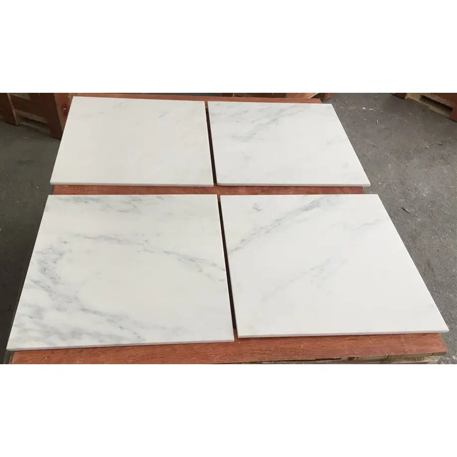 White marble tile with gray veining and polished finish from Oriental White Statuary Marble 24X24 collection