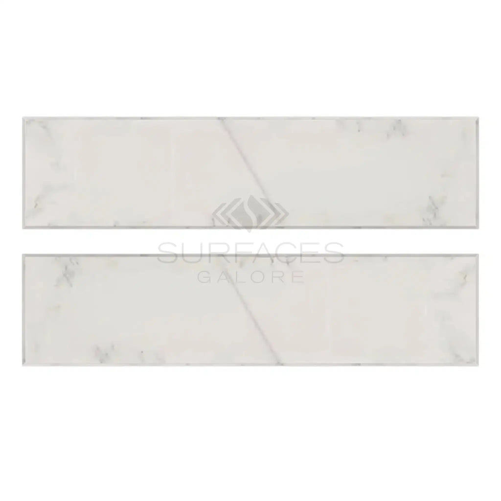 Two rectangular marble tiles of Oriental White Asian Statuary Marble 2X8