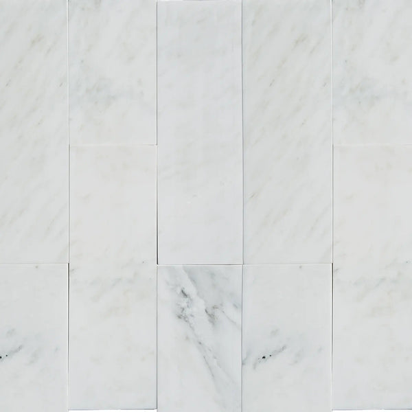 White marble tile pattern of Oriental White / Asian Statuary Marble 4X12 polished or honed