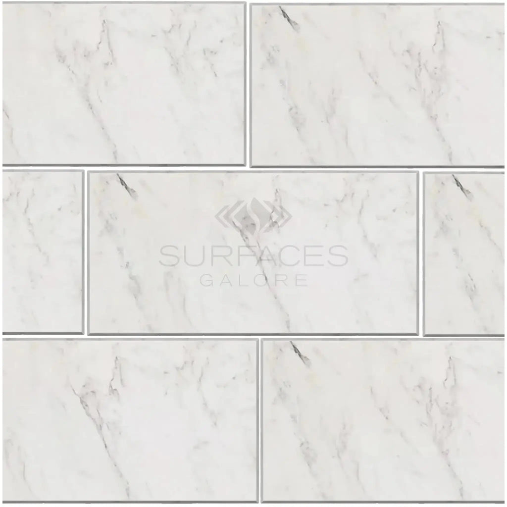 Elegant White Marble Tile Arrangement of Oriental White Asian Statuary 6X12 Polished