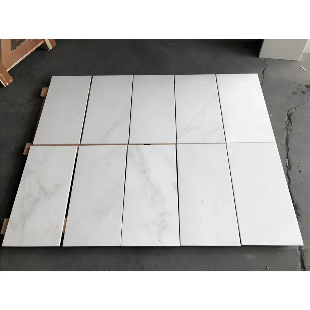 Rectangular white marble tiles on Oriental White Marble Shower Corner Shelf