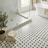 White and black hexagonal oriental white asian statuary octagon mosaic tile flooring with polished black marble accents