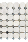 Oriental White / Asian Statuary Octagon Mosaic - w/Blue-Gray Marble Mosaic Polished or Honed