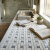 Oriental white asian statuary pinwheel mosaic polished marble countertop with white and gray woven pattern tiles