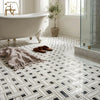 White and black oriental white asian statuary triple-weave marble mosaic floor with herringbone pattern polished or honed
