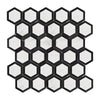 Hexagonal black and white mosaic tiles in Oriental White Asian Statuary Vortex design