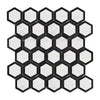 Hexagonal white and black mosaic tiles from Oriental White Asian Statuary Vortex collection