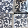 Four square mosaic tile sheets featuring Dolomite Bardiglio and Palissandro Tumbled Stone