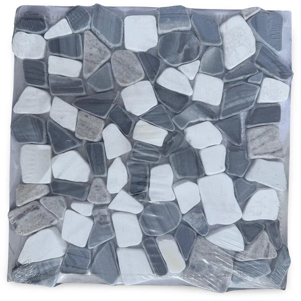 Mosaic tile sheet featuring Pebble Mosaic with Dolomite Bardiglio and Palissandro stones