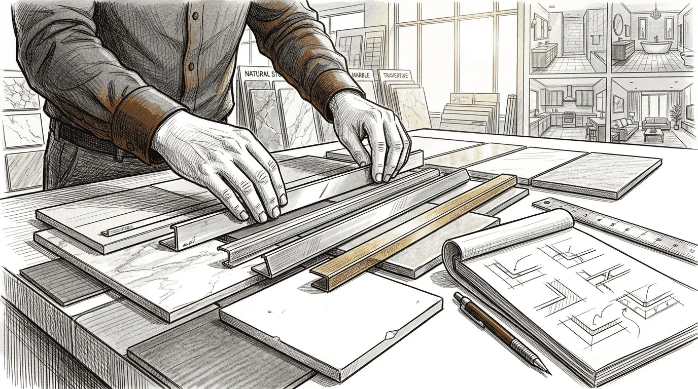 Hands comparing metal tile trim profiles