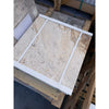 Beige Philadelphia travertine 18x18 marble tile with natural veining and a white border, filled and honed finish
