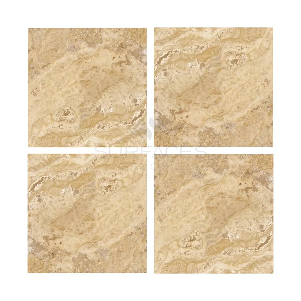 Beige Philadelphia Travertine 18X18 Filled and Honed marble tiles arranged elegantly