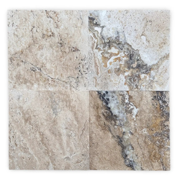 Four-panel Philadelphia Travertine 18X18 Filled and Honed tile display