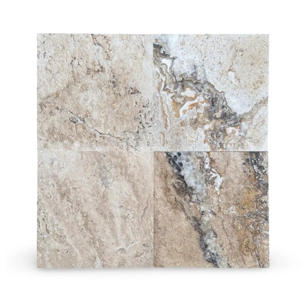 Four square Philadelphia Travertine 18X18 Filled and Honed marble tiles displayed