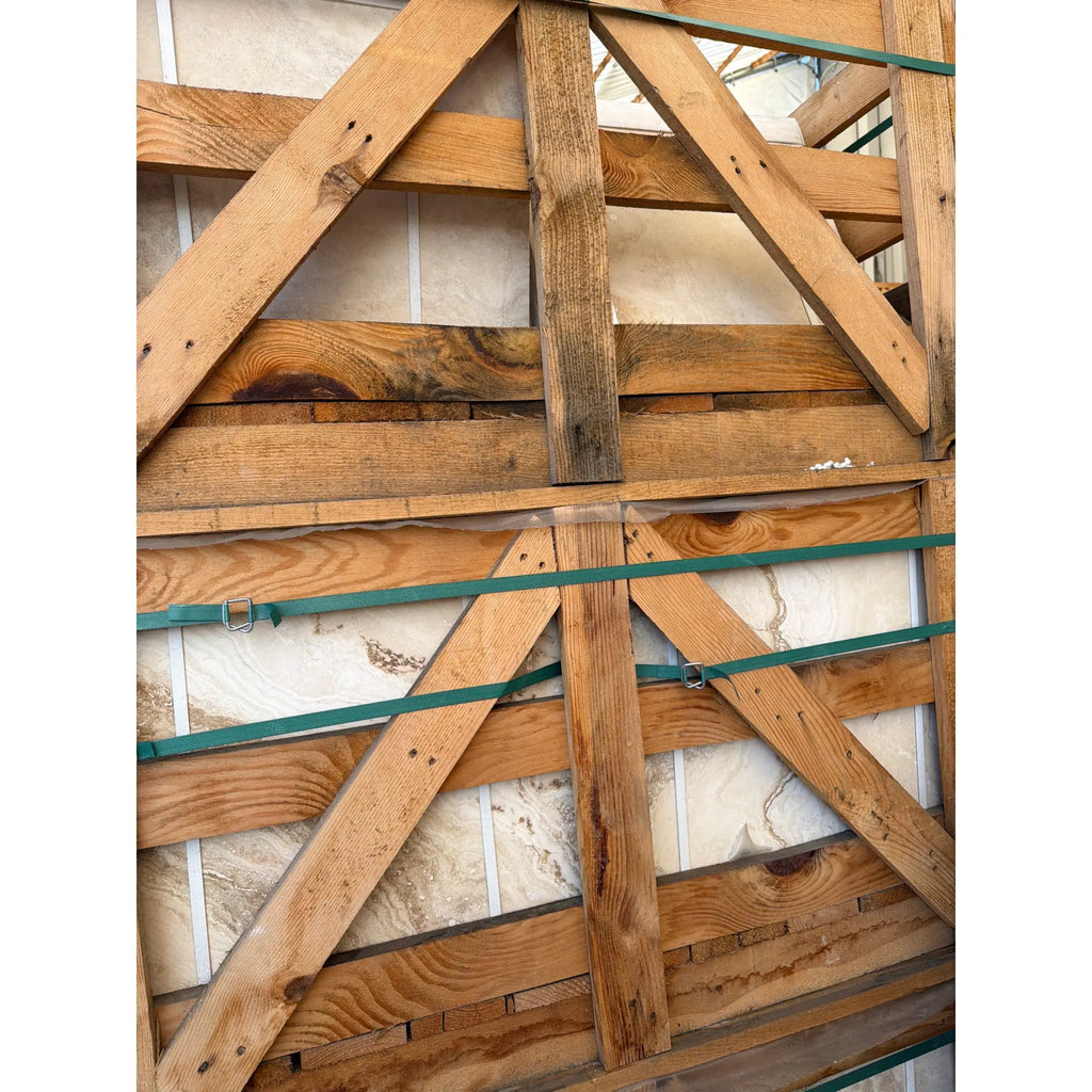 Philadelphia Travertine 18x18 filled and honed rustic wooden beam