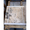 A square slab of Philadelphia Travertine natural stone with creamy beige base and dark gray veining 18x18 filled and honed