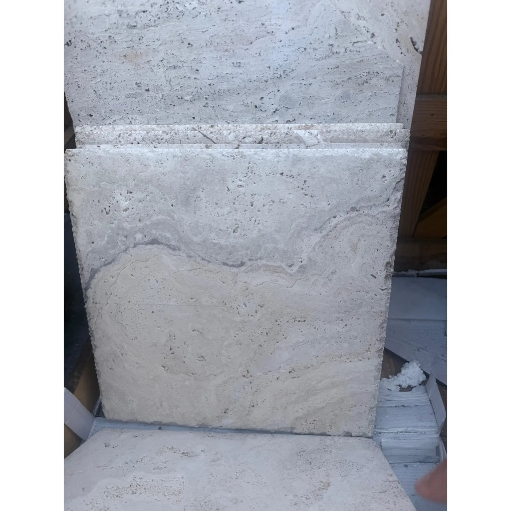 Philadelphia Travertine 18x18 filled and honed stacked off-white tiles