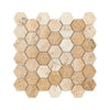 Beige hexagon mosaic tile sheet of Philadelphia Travertine 2 inch Tumbled tiles