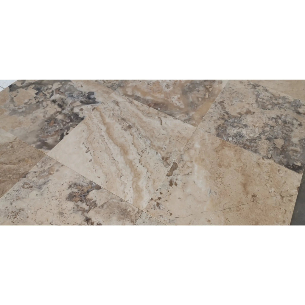 Philadelphia Travertine 24x24 filled honed beige brown marble tiles