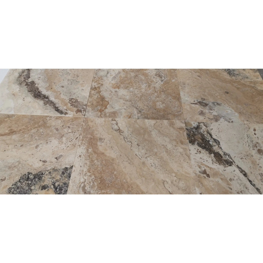 Philadelphia Travertine 24x24 filled honed beige brown veined stone tiles