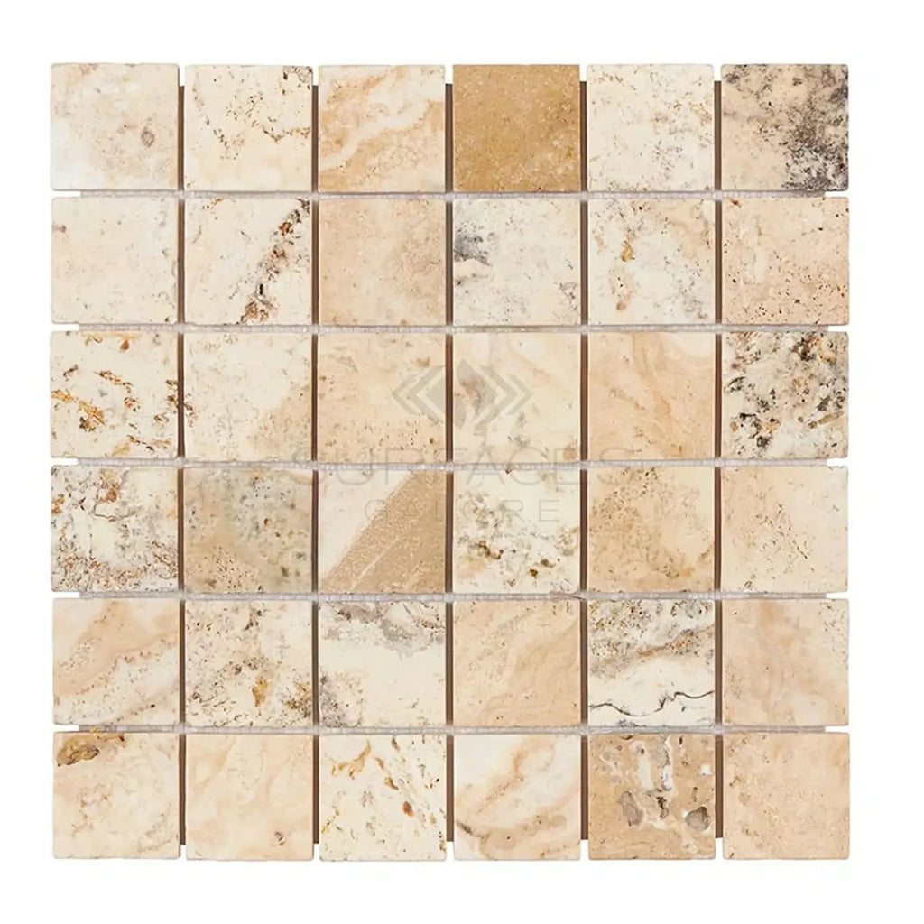Beige Travertine Mosaic Tile in Philadelphia Travertine 2X2 Mosaic Tumbled design
