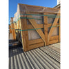 Wooden crates secured with plastic wrap and green straps for Philadelphia Travertine set