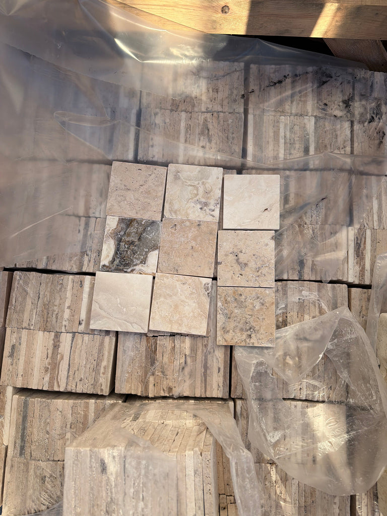 Philadelphia Travertine 4x4 Tumbled Tile Coaster Set in Beige Tones