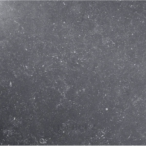Dark gray textured Pierre Bleu Belgian Blue honed marble tile floor