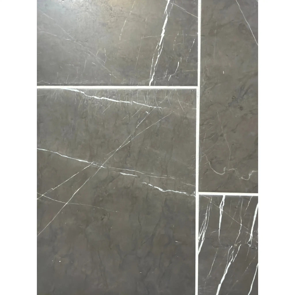 Pietra Notte dark gray marble 12x24 tile with white veining
