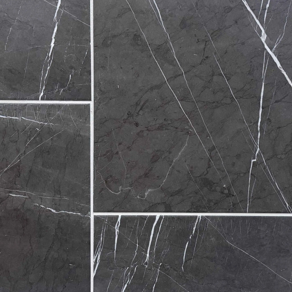Pietra Notte Marble 16x24 dark gray tile with white veining