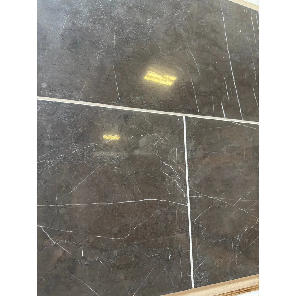 Pietra Notte Marble 24x24 glossy tile with dark gray veining